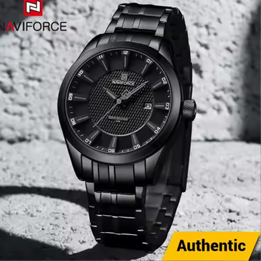 NAVIFORCE 8032 Alloy Quartz watches Stainless Steel strap with 30m water resistance wristwatch For Men Casual- Black