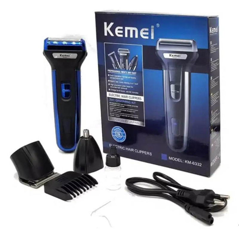 Kemei KM-6330 Grooming Kit 3 in 1 Hair Mustache Beard Shaver Trimmer Clipper for Men